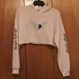 Rue21 Favorite Hoodie/Crop. Size M. Color Pink with Black and White Heart/Wings.